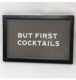 Wood Framed Glass Wall Decor, But First Cocktails