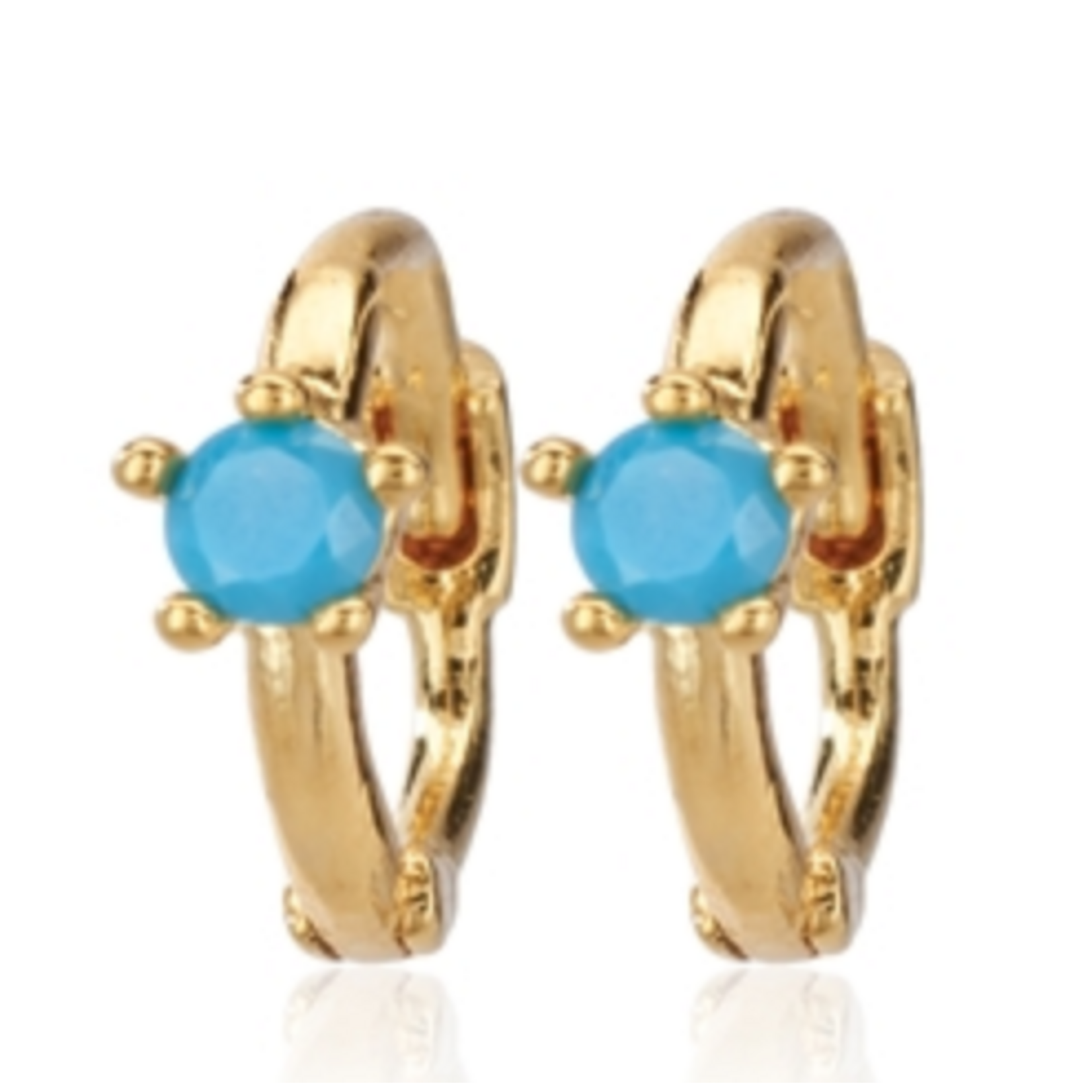 Cool and Interesting Huggies, Single Stone, Gold Turq