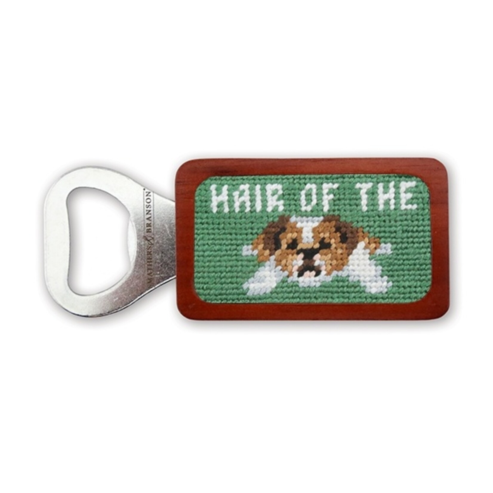 Smathers & Branson S&B Needlepoint Bottle Opener, Hair of the Dog on Sage