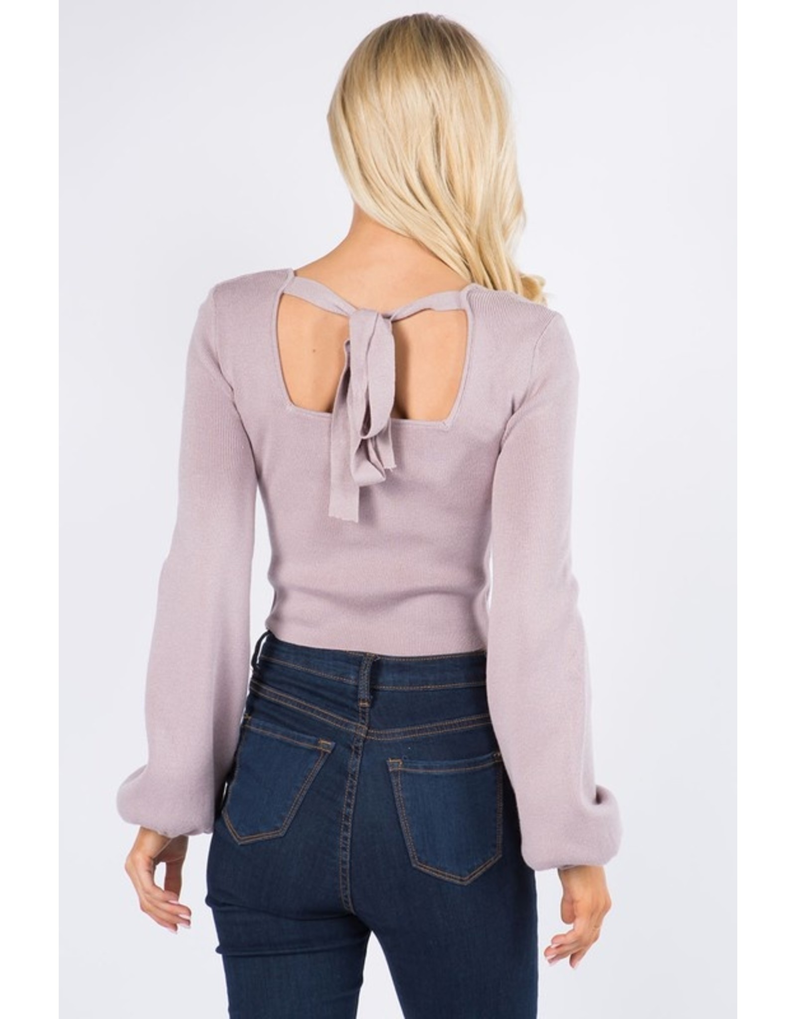 Long Sleeve, Square Neck, Tie Back Top