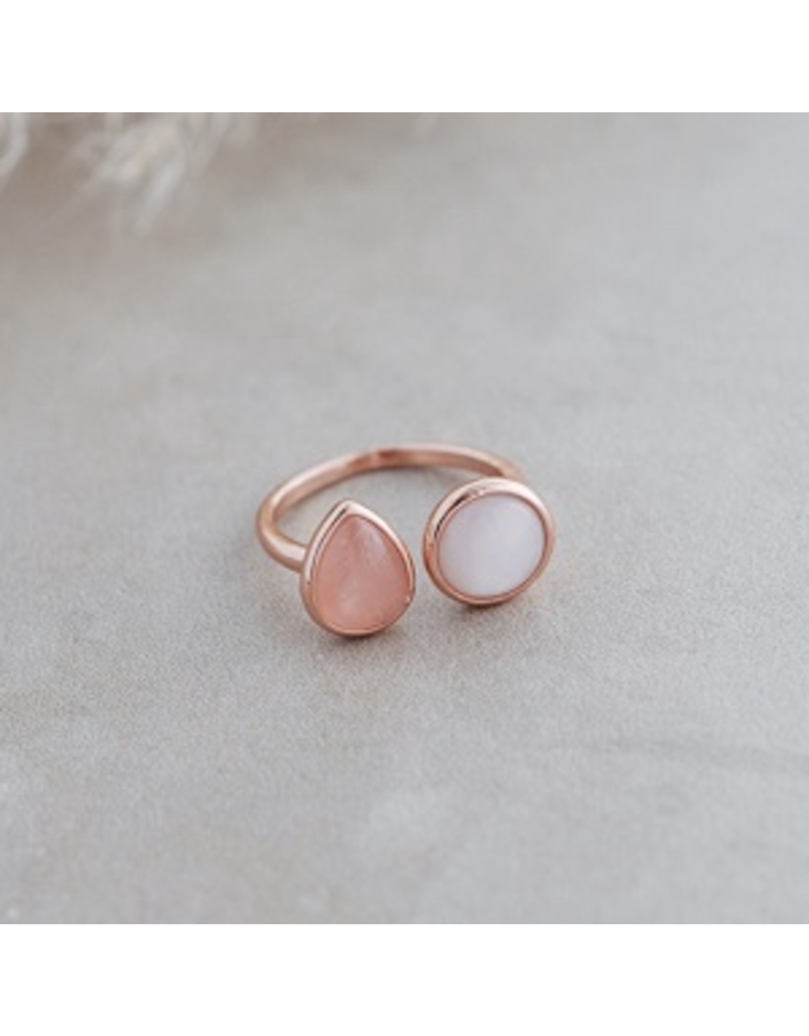Glee Duet Ring Rose Gold Rose Quartz White Moon Stone The Apple Tree
