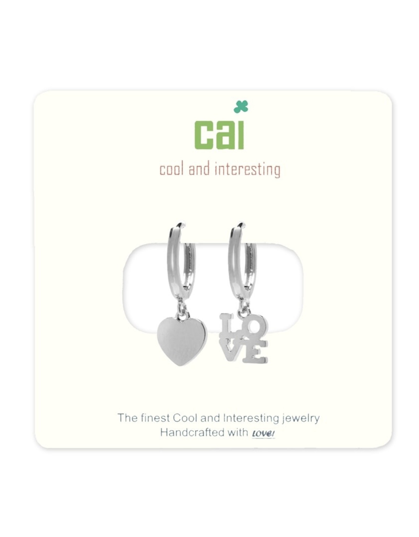 Cool and Interesting CAI Silver Huggie Earrings, heart-love