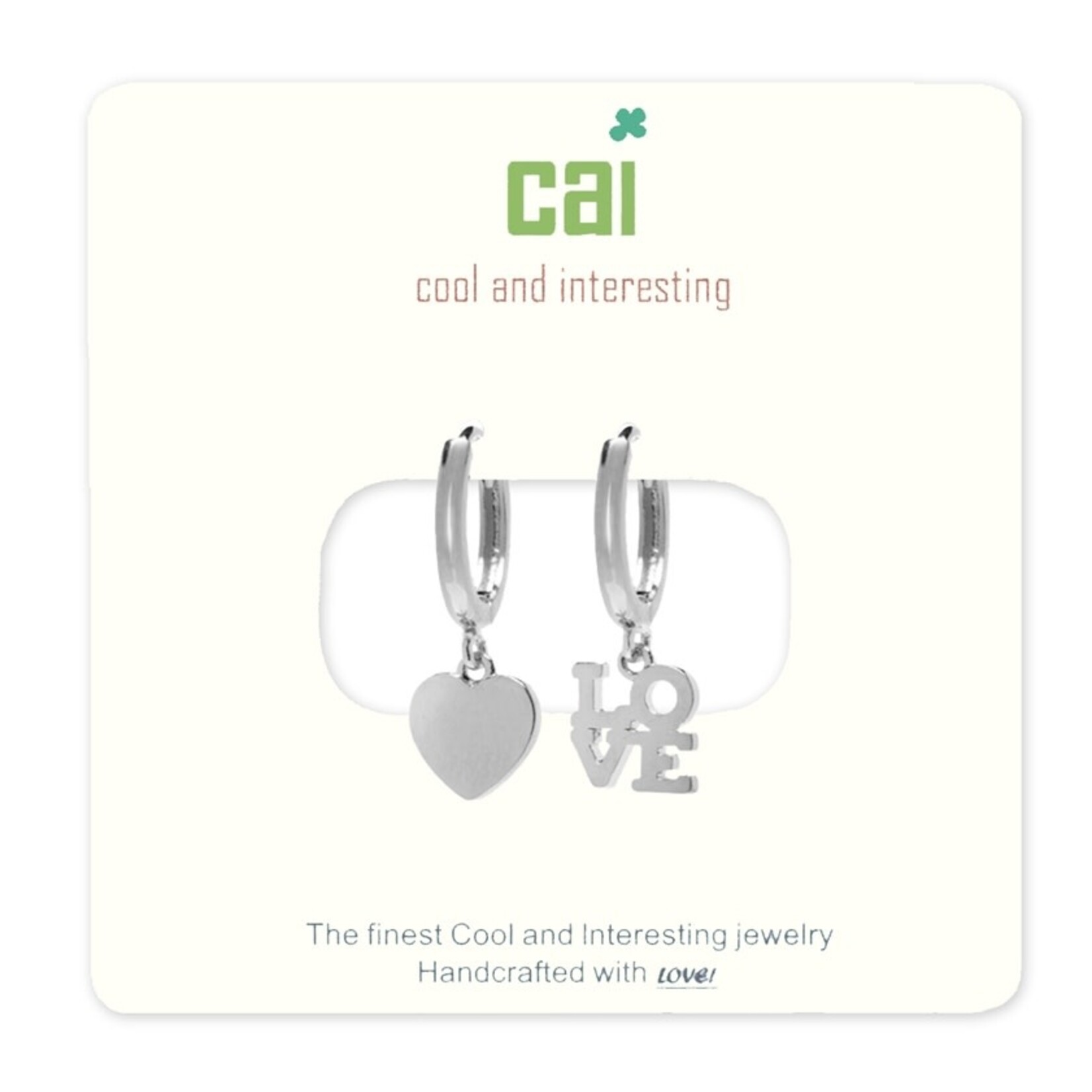 Cool and Interesting CAI Silver Huggie Earrings, heart-love