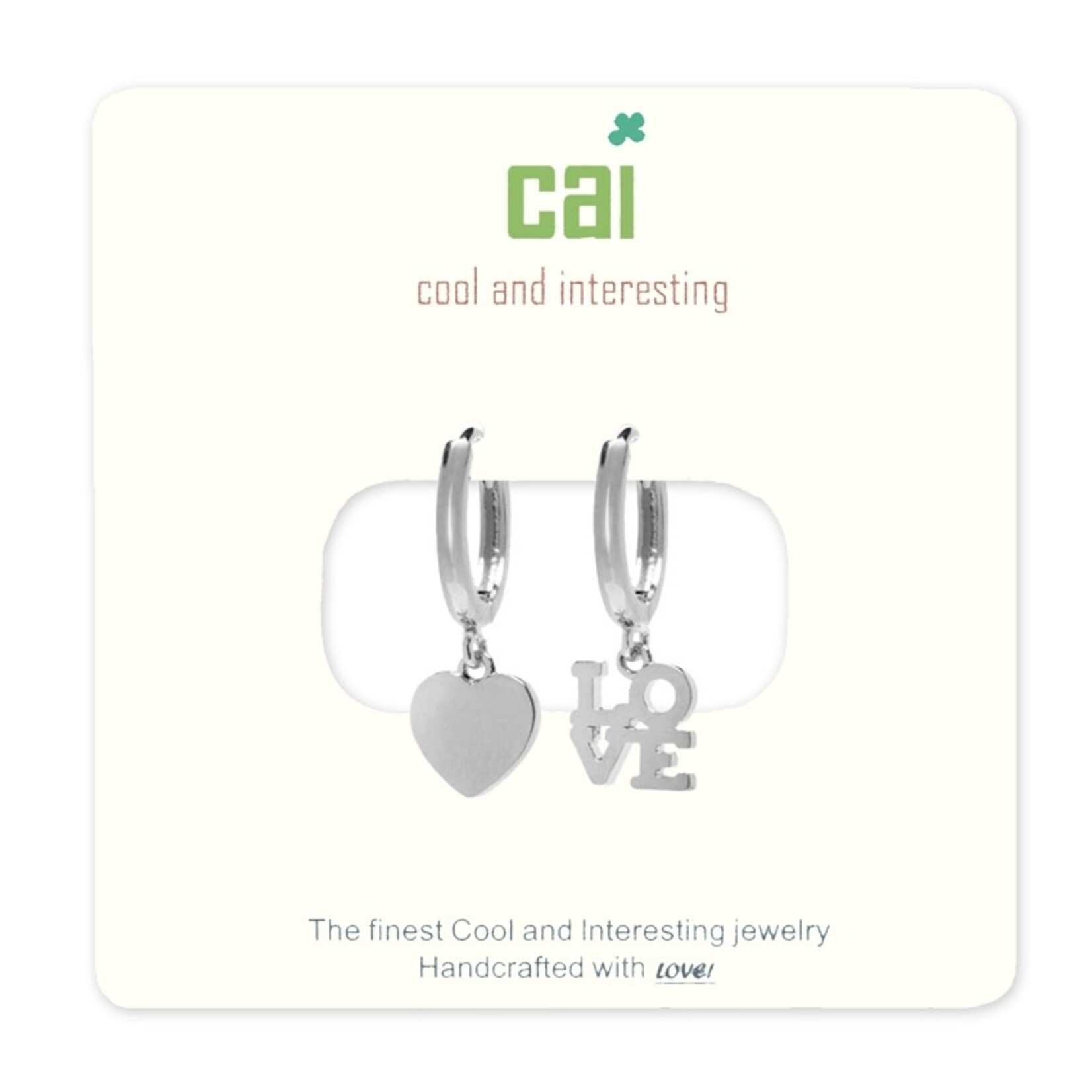 Cool and Interesting  Silver Huggie Earrings, heart-love