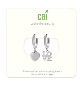 Cool and Interesting CAI Silver Huggie Earrings, heart-love