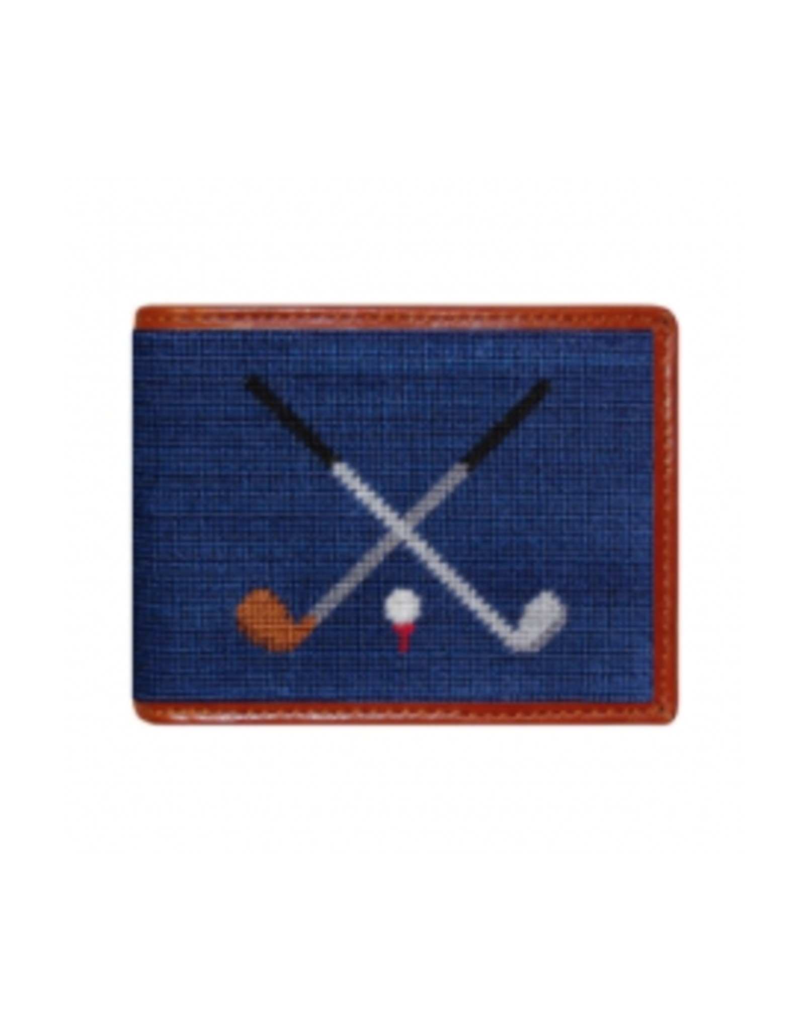 Smathers & Branson S&B Needlepoint Bi-fold Wallet, Crossed Club on classic navy
