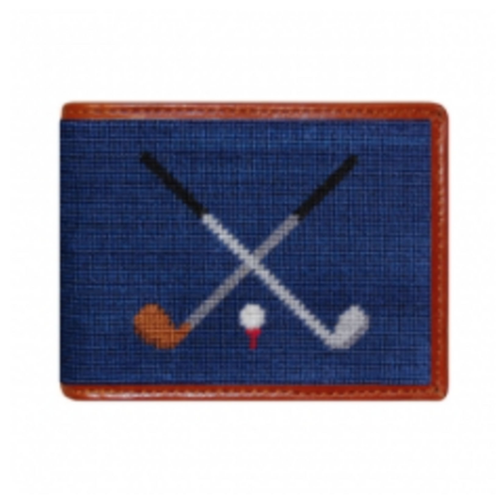 Smathers & Branson S&B Needlepoint Bi-fold Wallet, Crossed Club on classic navy