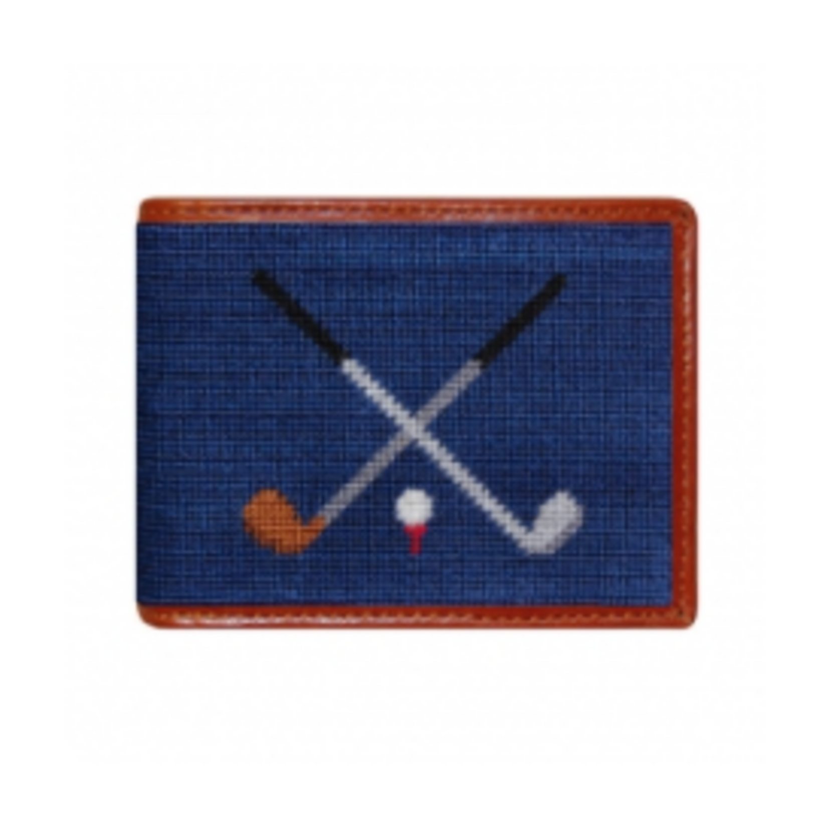Smathers & Branson S&B Needlepoint Bi-fold Wallet, Crossed Club on classic navy