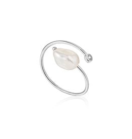 Ania Haie Pearl Twist Adjustable Ring, Silver