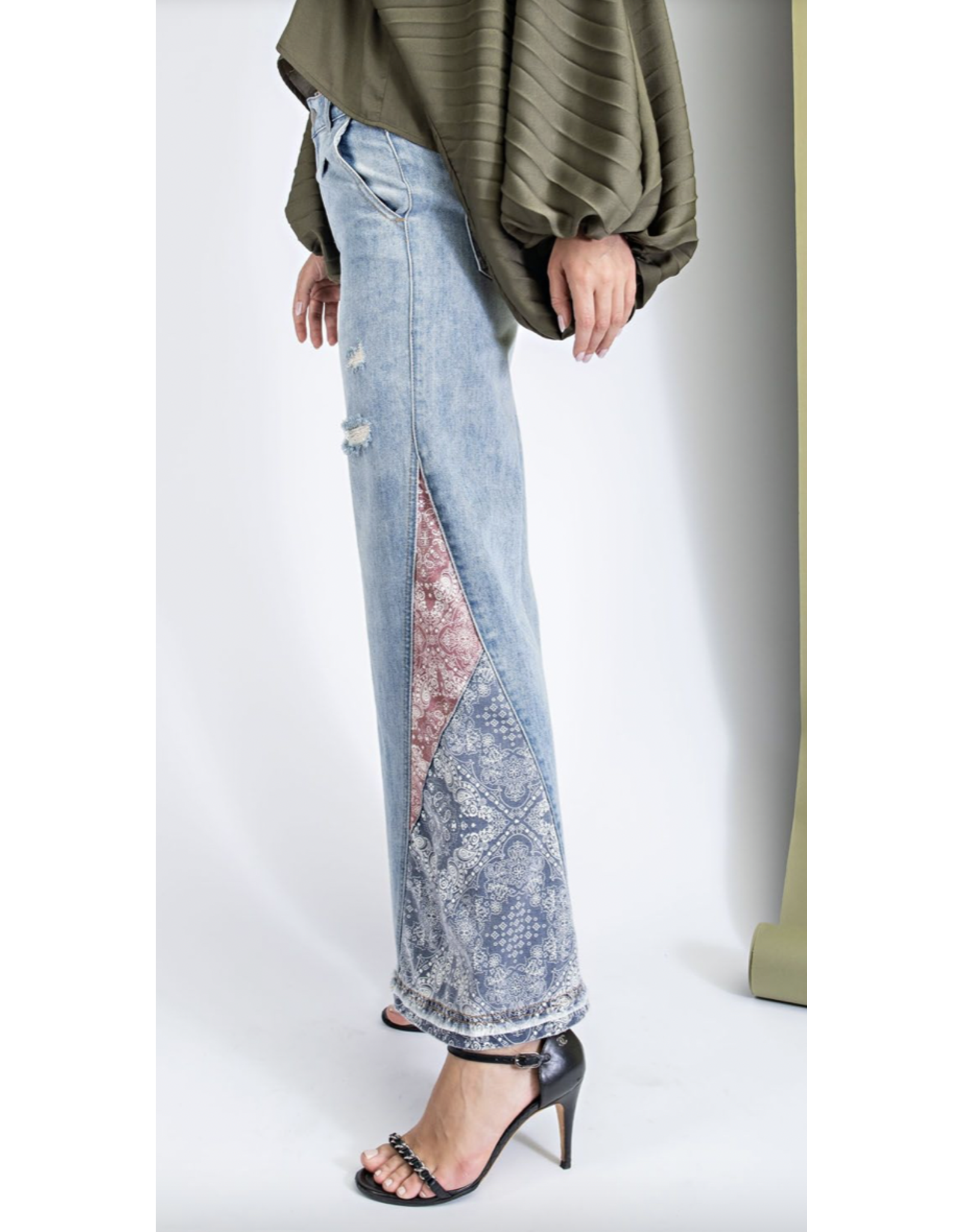 Print Contrast Detailing Jeans