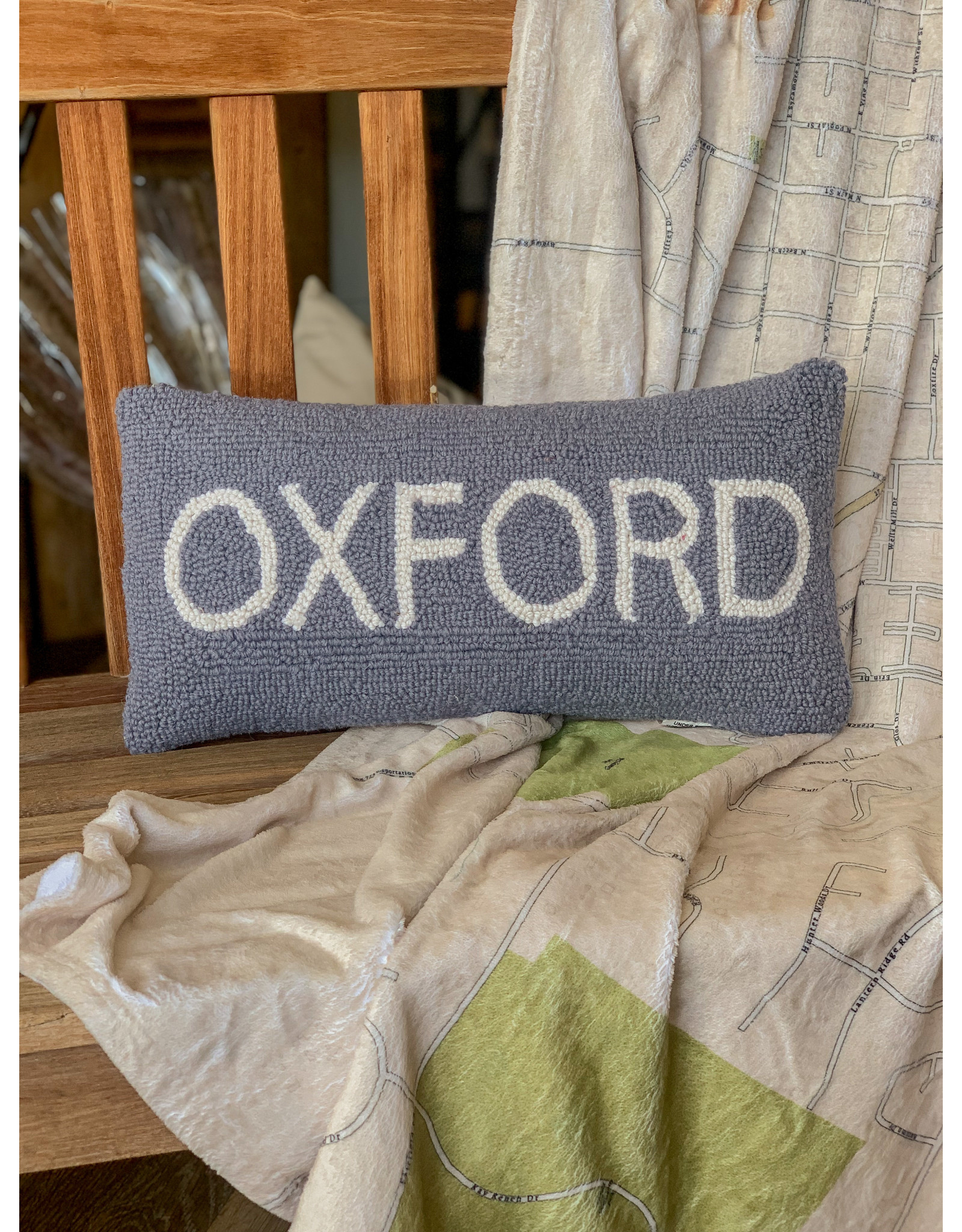 Peking Handicraft Pillow, Oxford, Gray w/White Lettering