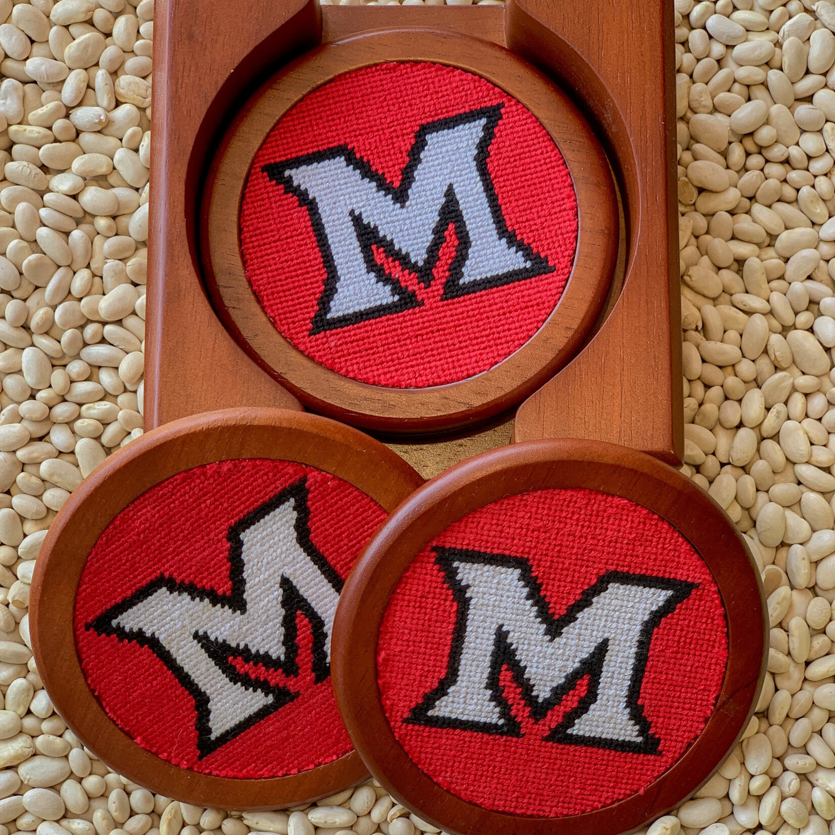 Smathers & Branson S&B Needlepoint Coasters, Miami University, set of 4