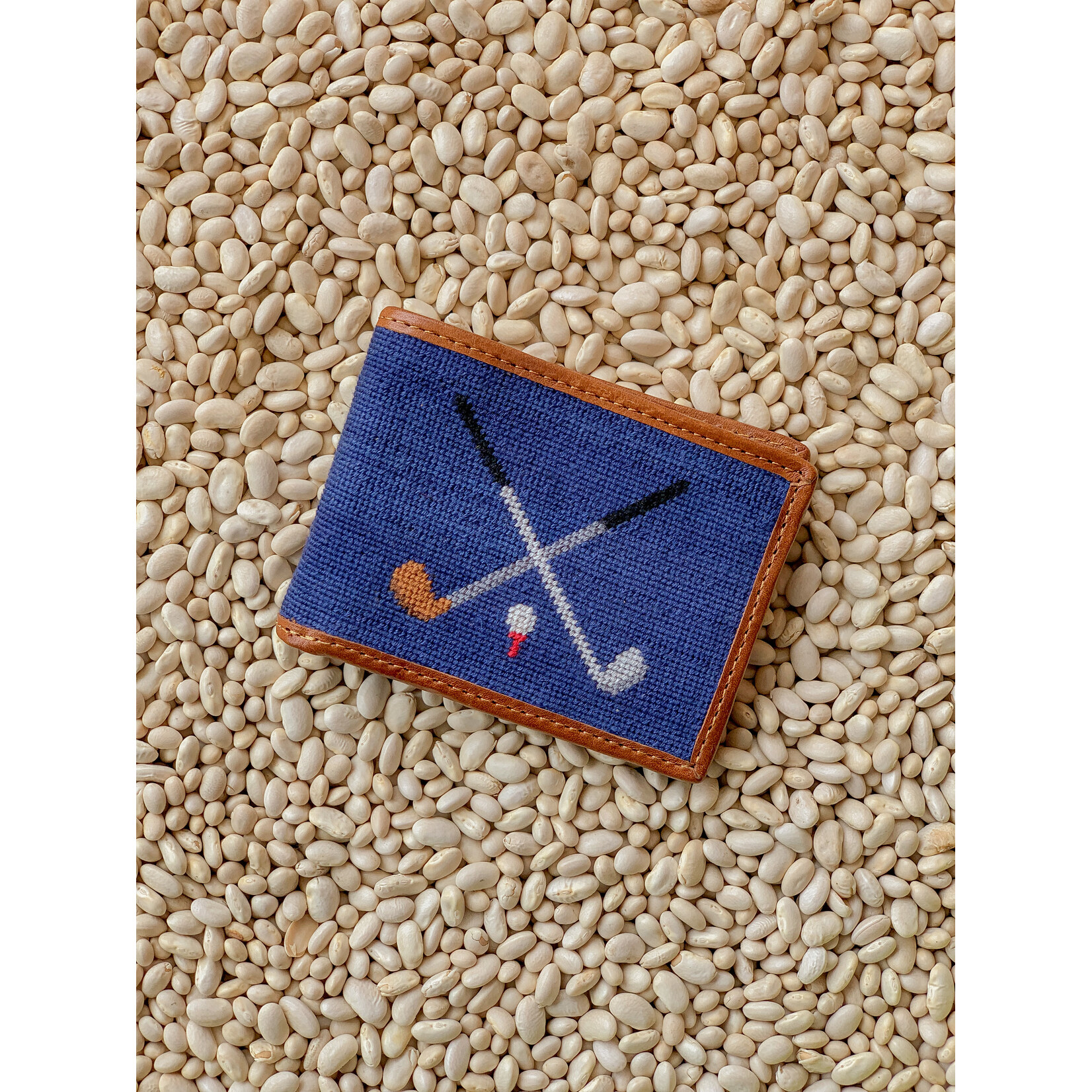 Smathers & Branson S&B Needlepoint Bi-fold Wallet, Crossed Club on classic navy