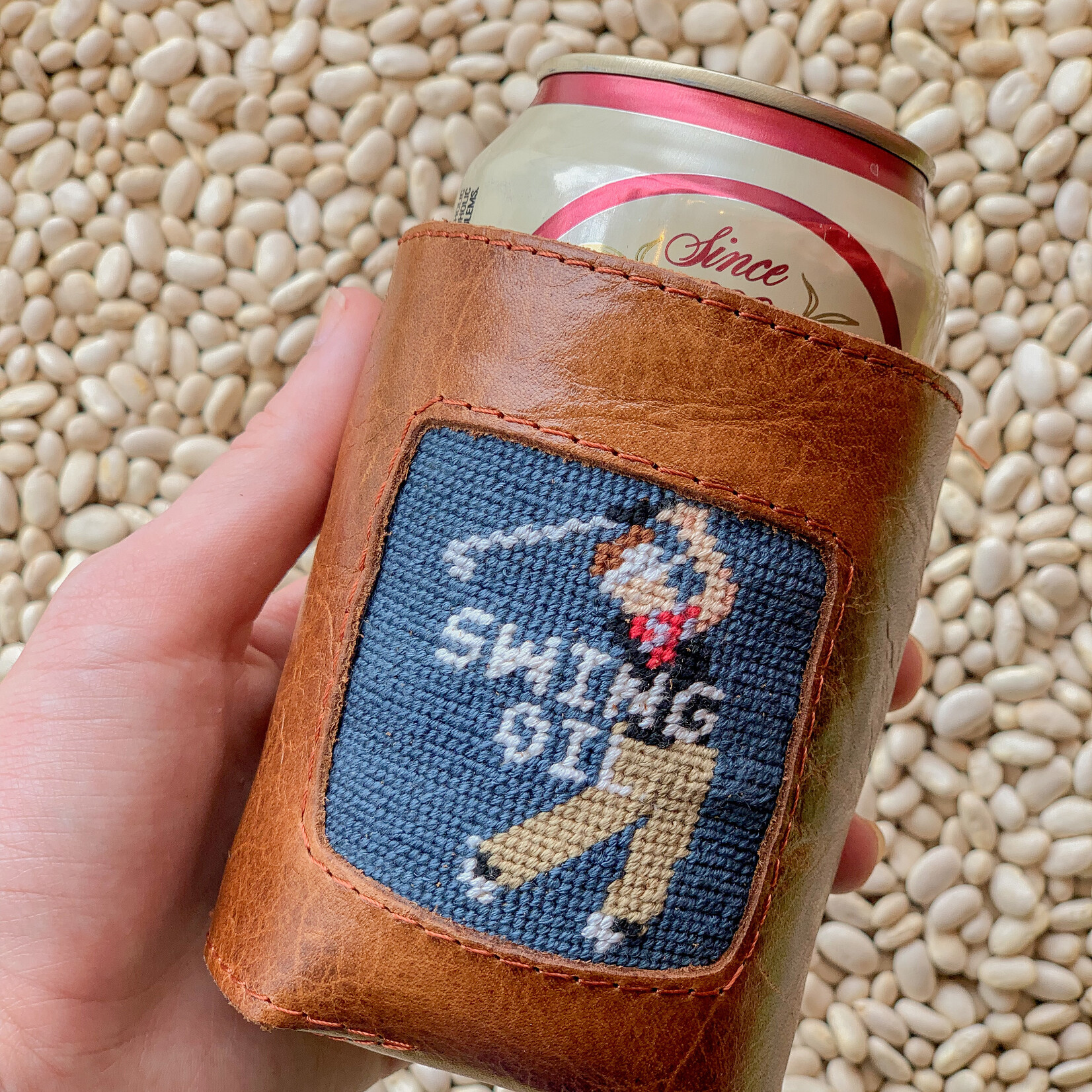 Smathers & Branson S&B Needlepoint Can Cooler, Swing Oil on slate