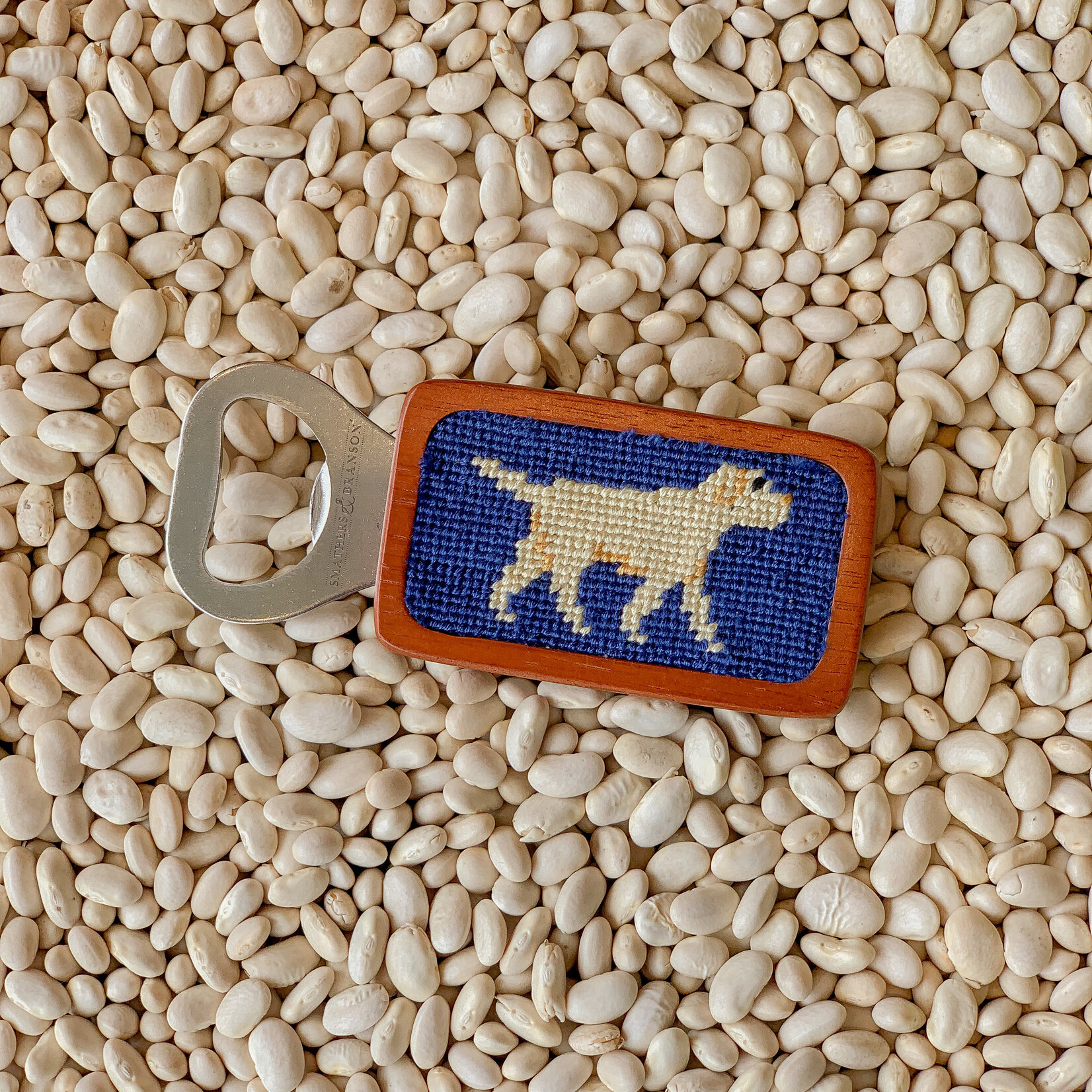 Smathers & Branson S&B Needlepoint Bottle Opener, Yellow Lab on Navy