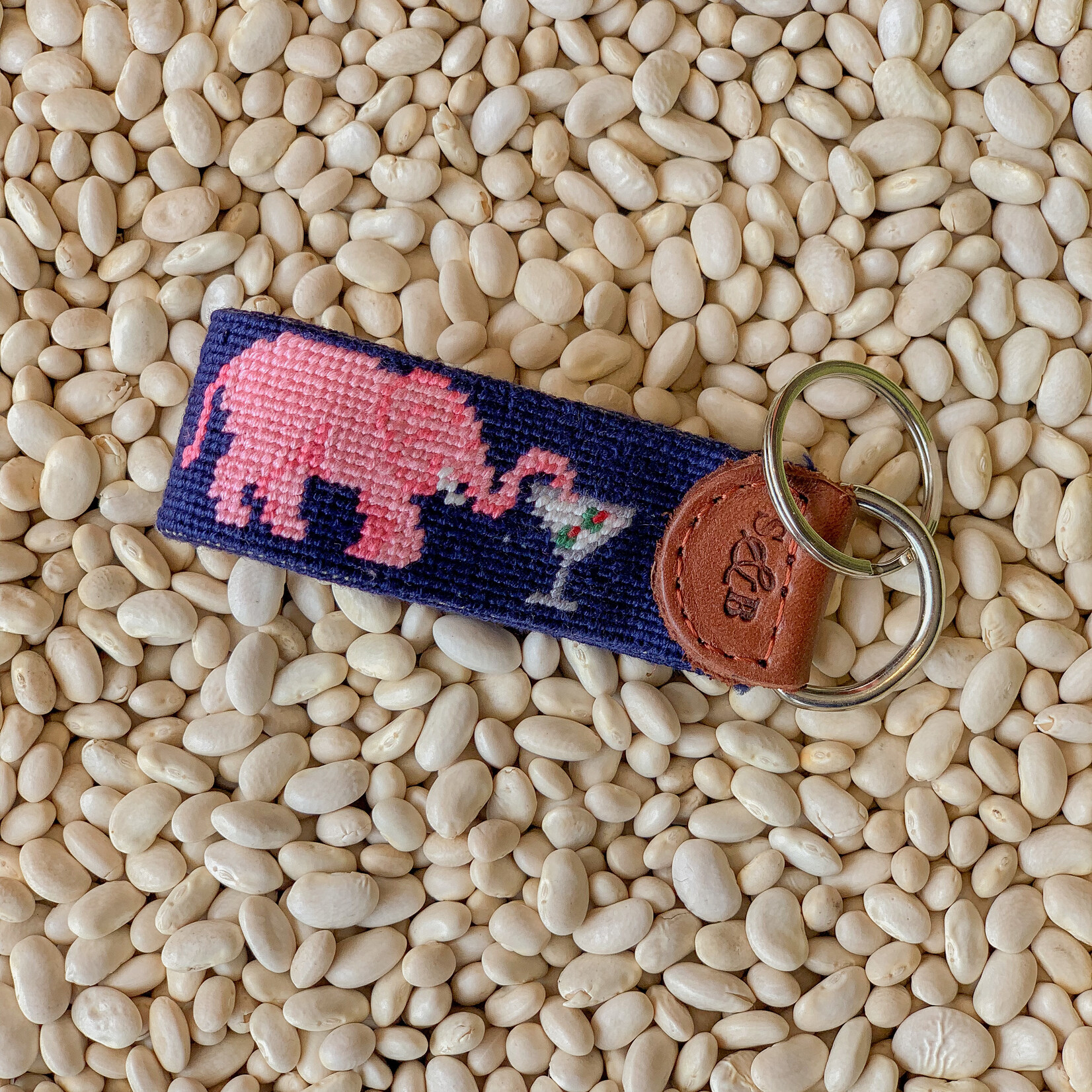 Smathers & Branson S&B Needlepoint Key Fob, Elephant Martini