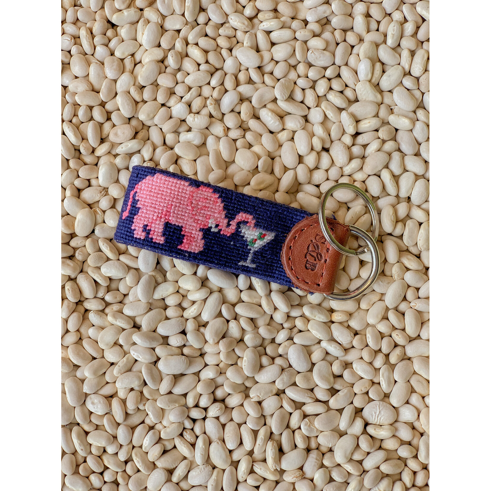 Smathers & Branson S&B Needlepoint Key Fob, Elephant Martini