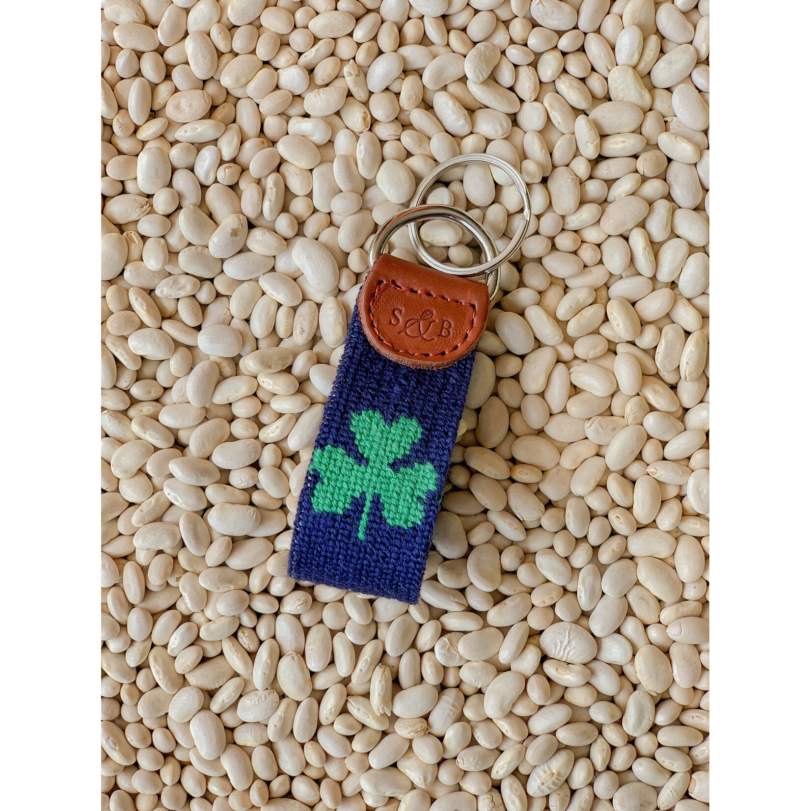 Smathers & Branson S&B Needlepoint Key Fob, Shamrock on dark navy