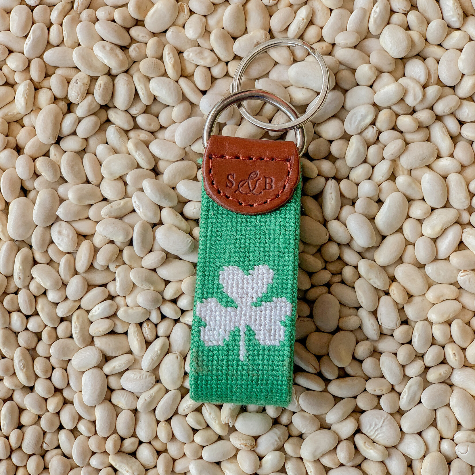 Smathers & Branson S&B Needlepoint Key Fob, Shamrock, Kelly Green