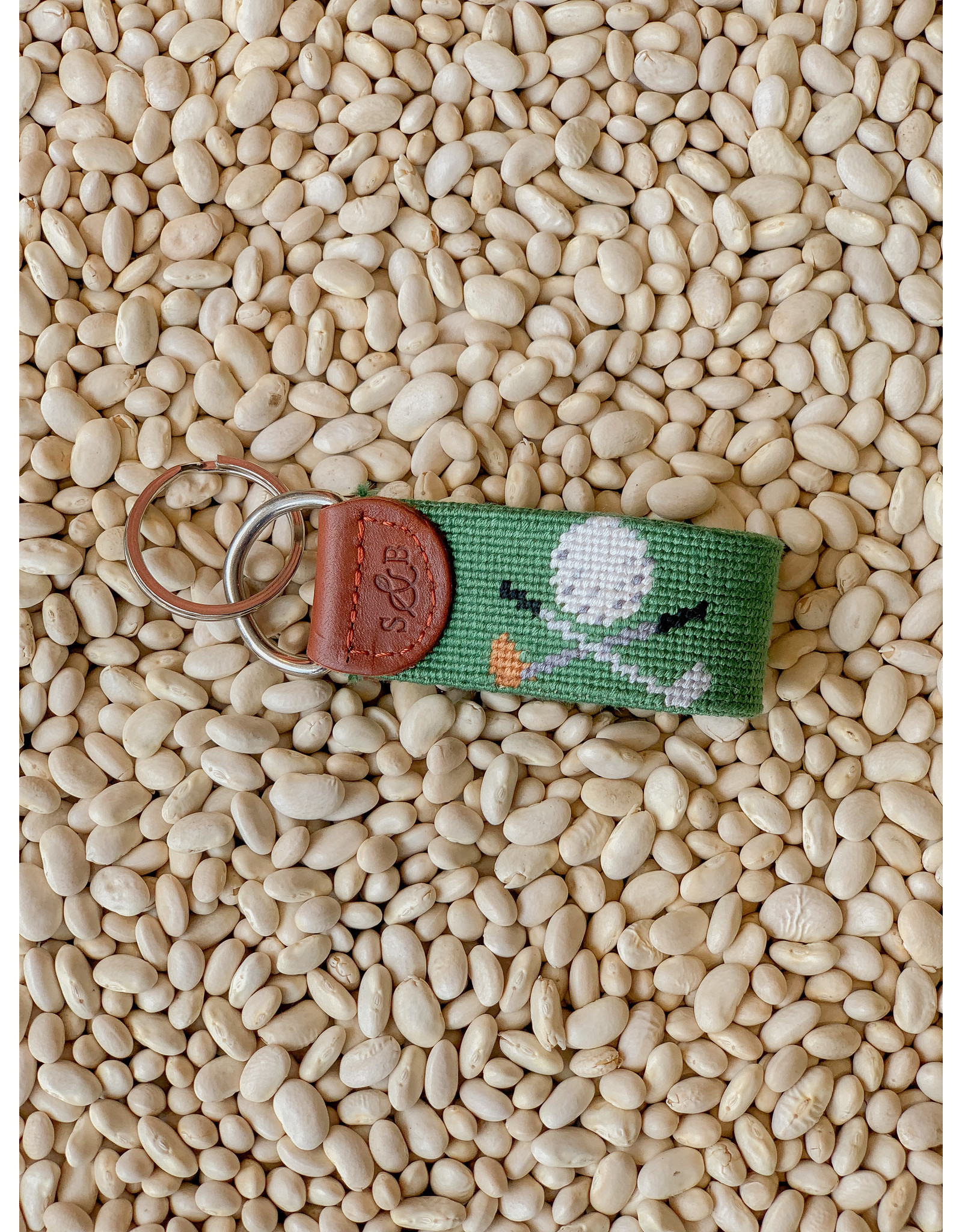 Smathers & Branson S&B Needlepoint Key Fob, Golf Clubs on sage