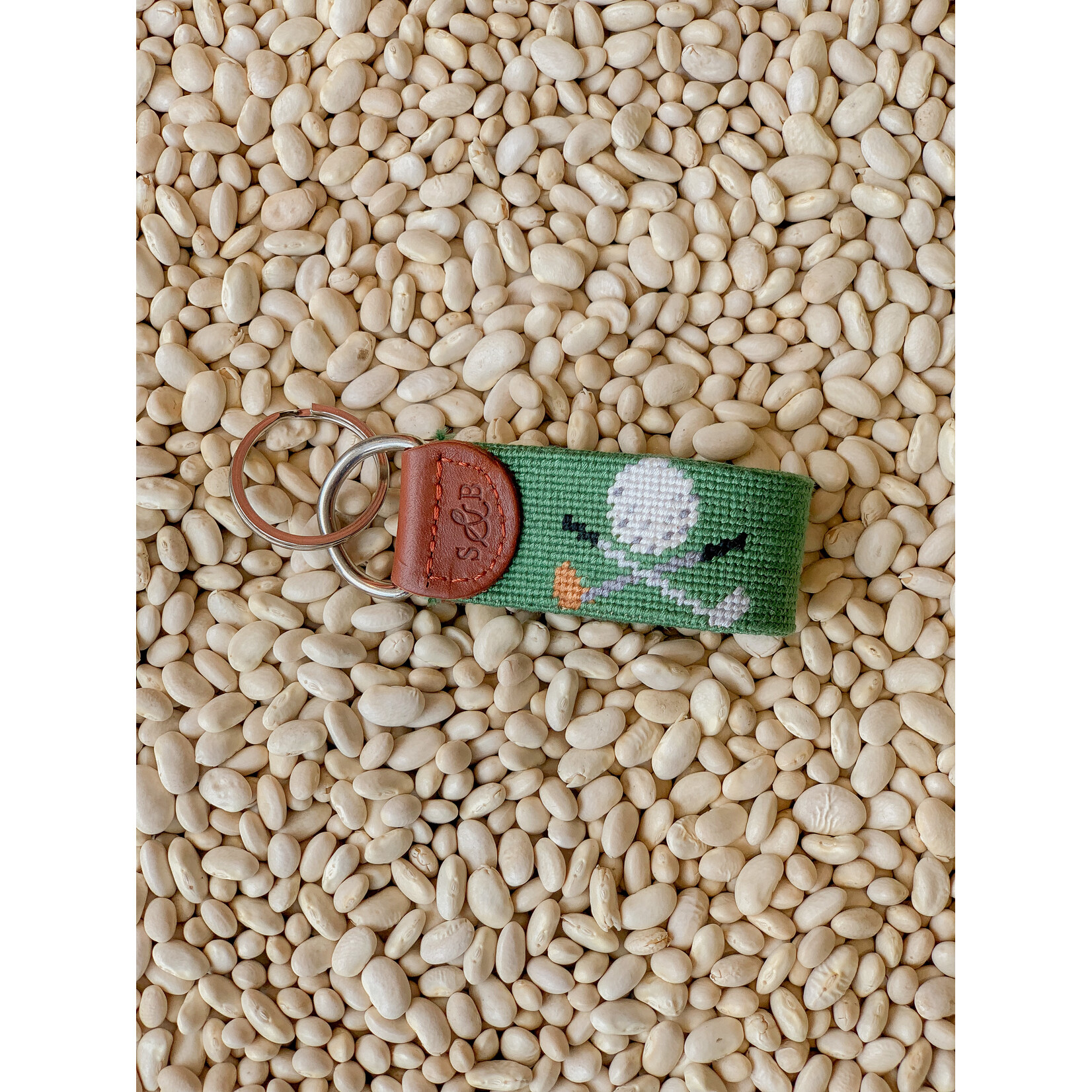 Smathers & Branson S&B Needlepoint Key Fob, Golf Clubs on sage
