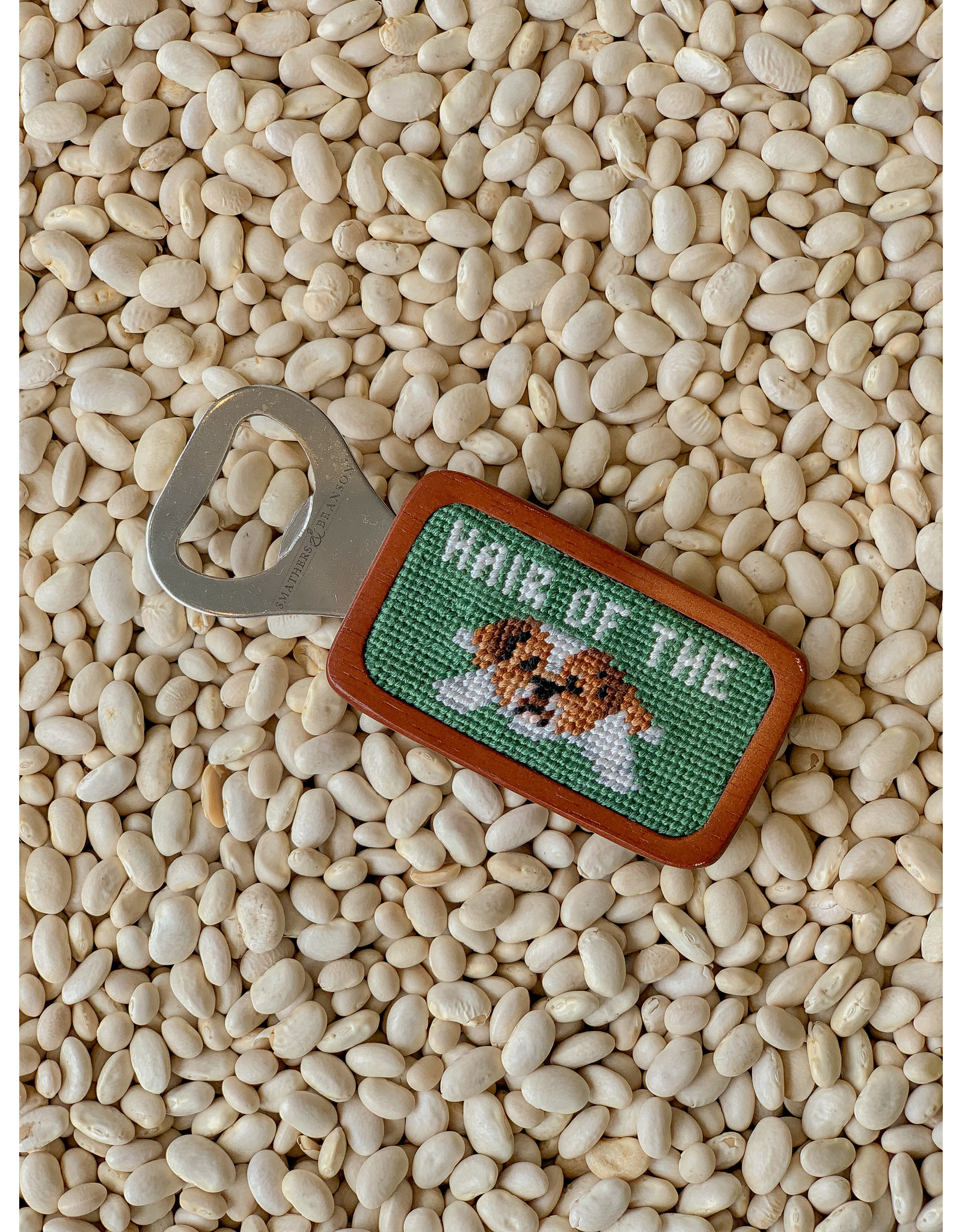 Smathers & Branson S&B Needlepoint Bottle Opener, Hair of the Dog on Sage