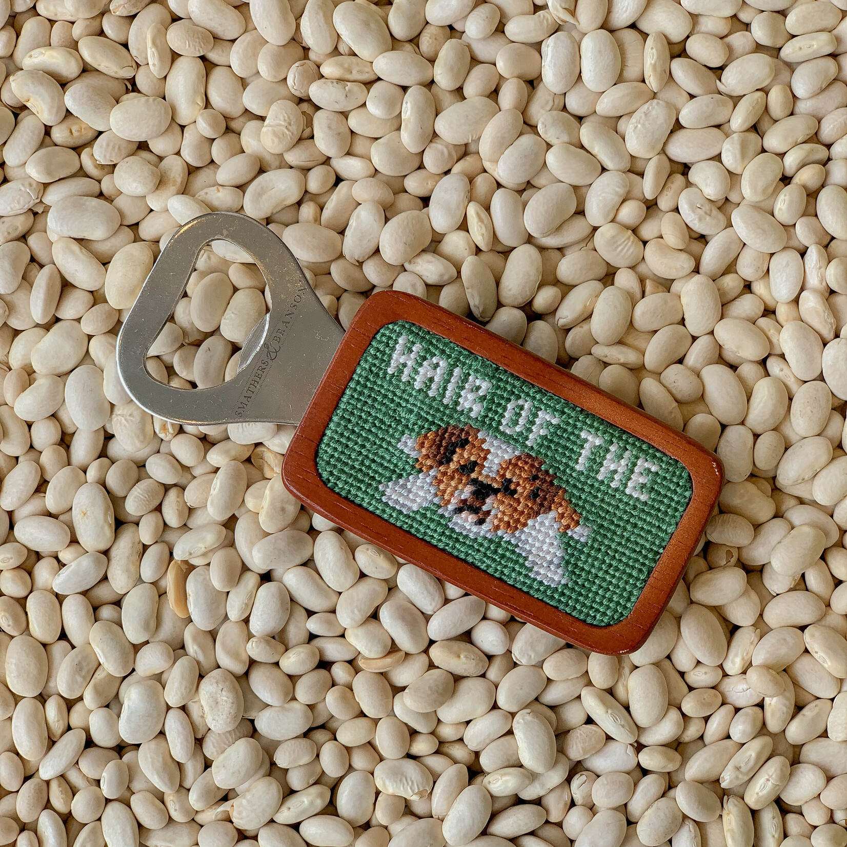 Smathers & Branson S&B Needlepoint Bottle Opener, Hair of the Dog on Sage