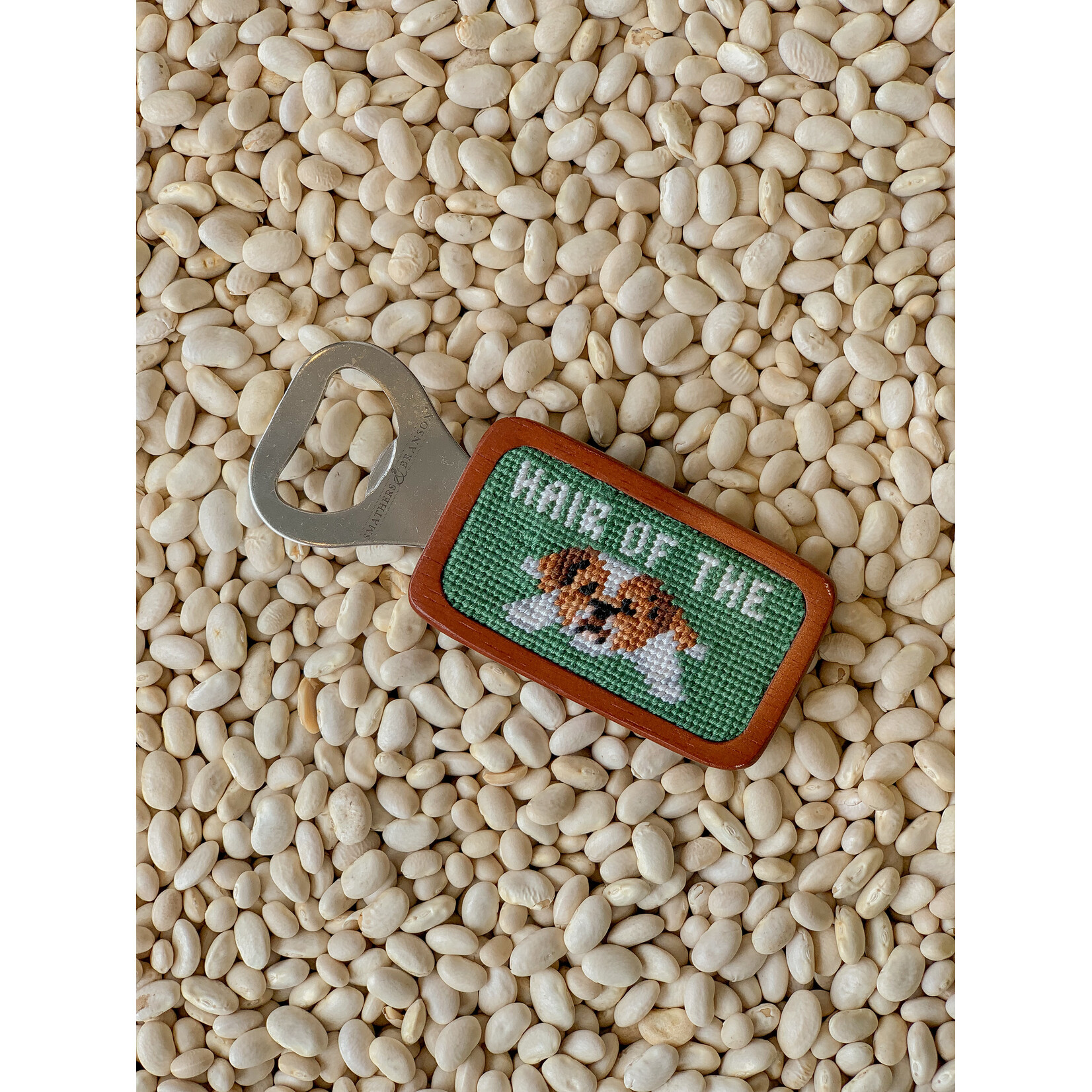 Smathers & Branson S&B Needlepoint Bottle Opener, Hair of the Dog on Sage