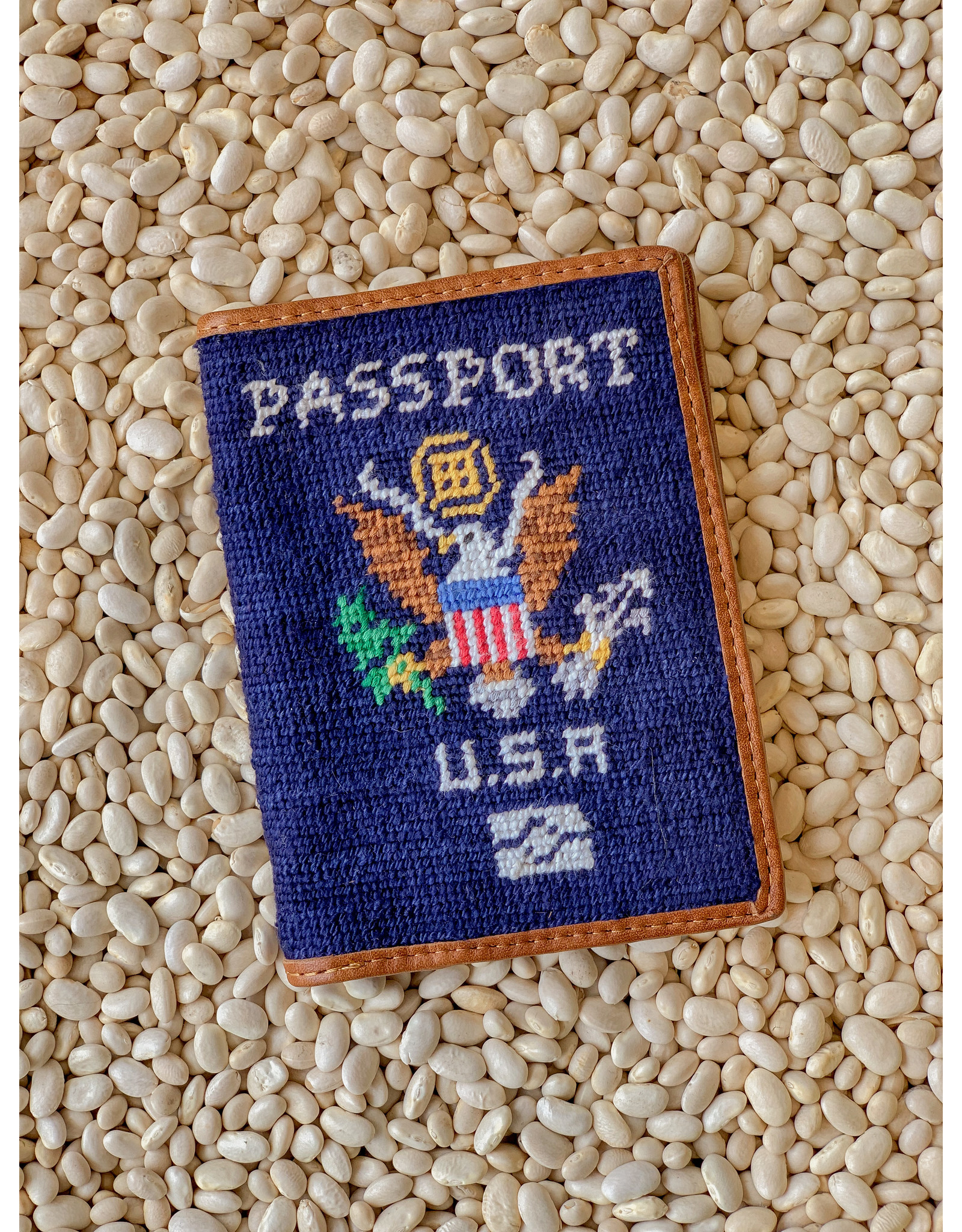 Smathers & Branson S&B Needlepoint Passport Case, dark navy