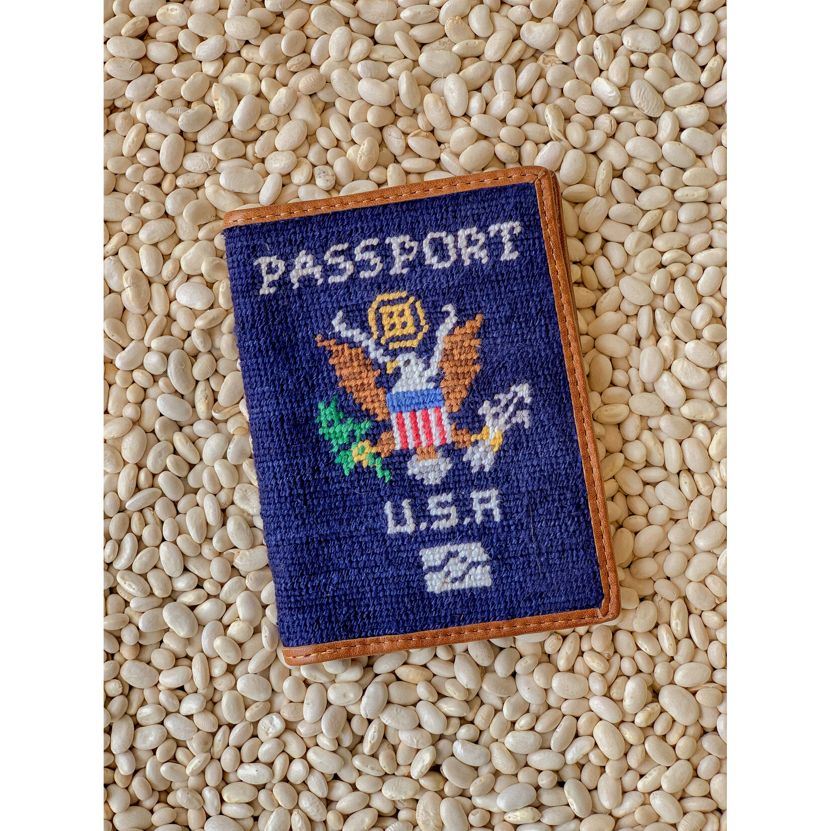 Smathers & Branson S&B Needlepoint Passport Case, dark navy