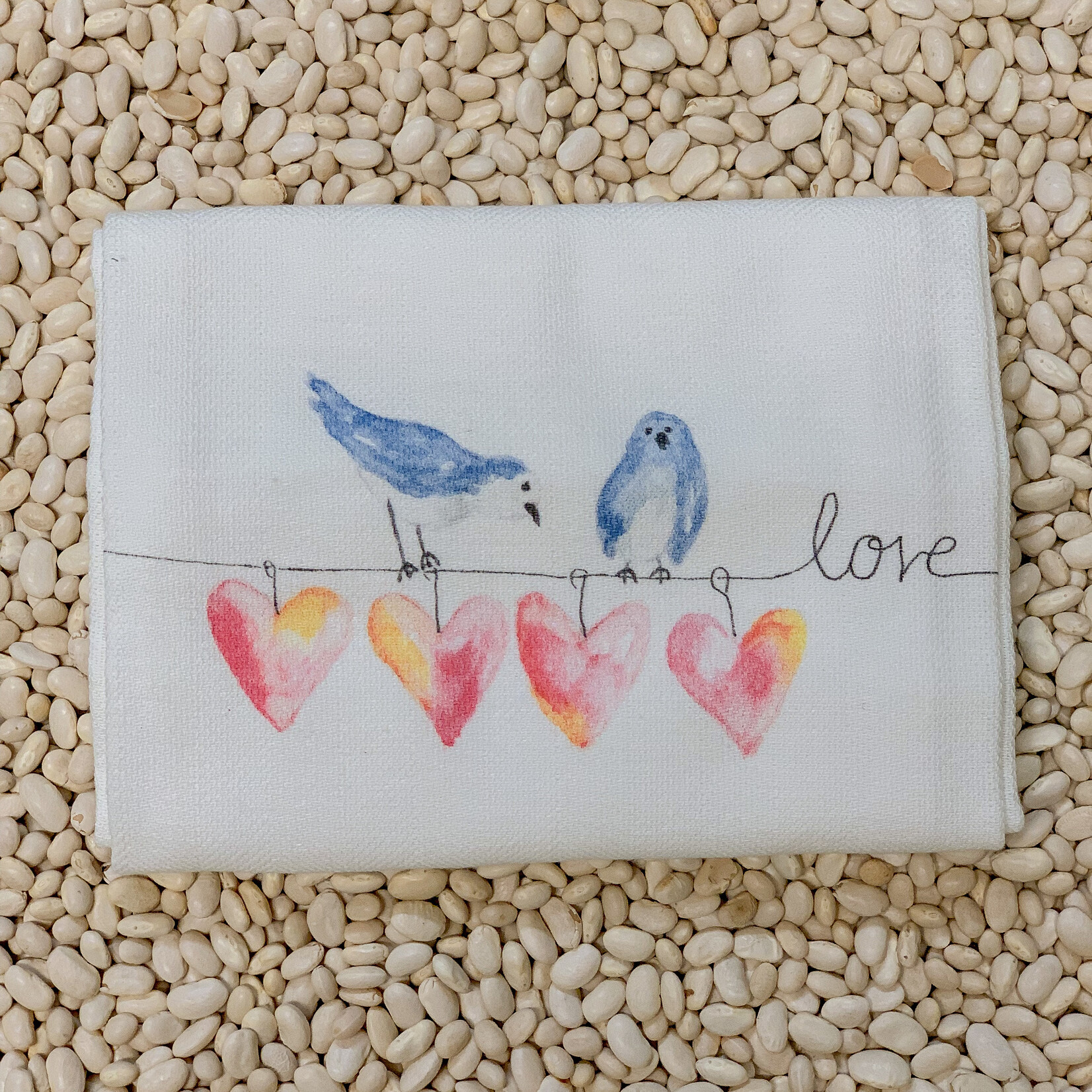 French Graffiti Hearts on a Wire Dishtowel