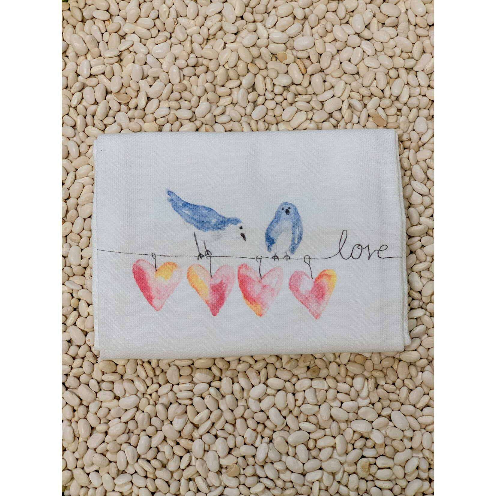 French Graffiti Hearts on a Wire Dishtowel
