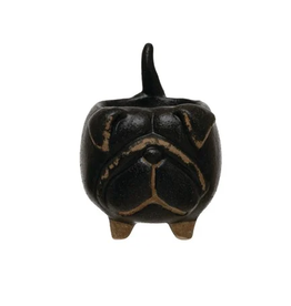 Creative Co-Op Stoneware Dog Ring Holder, black