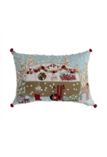 Creative Co-Op Cotton Lumbar Pillow with Camper, Embroidery, Applique & Pom Poms