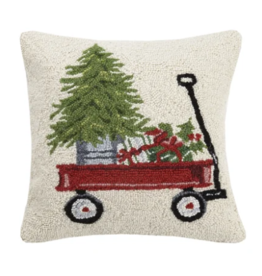 Presents & Tree on Wagon Hooked Pillow