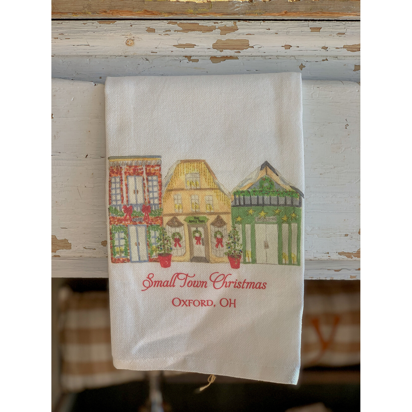 French Graffiti Christmas Small Town Big Heart Oxford Dishtowel