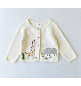 Animal Embroidered Sweater Knit Cardigan, Natural, 3-6 mo.