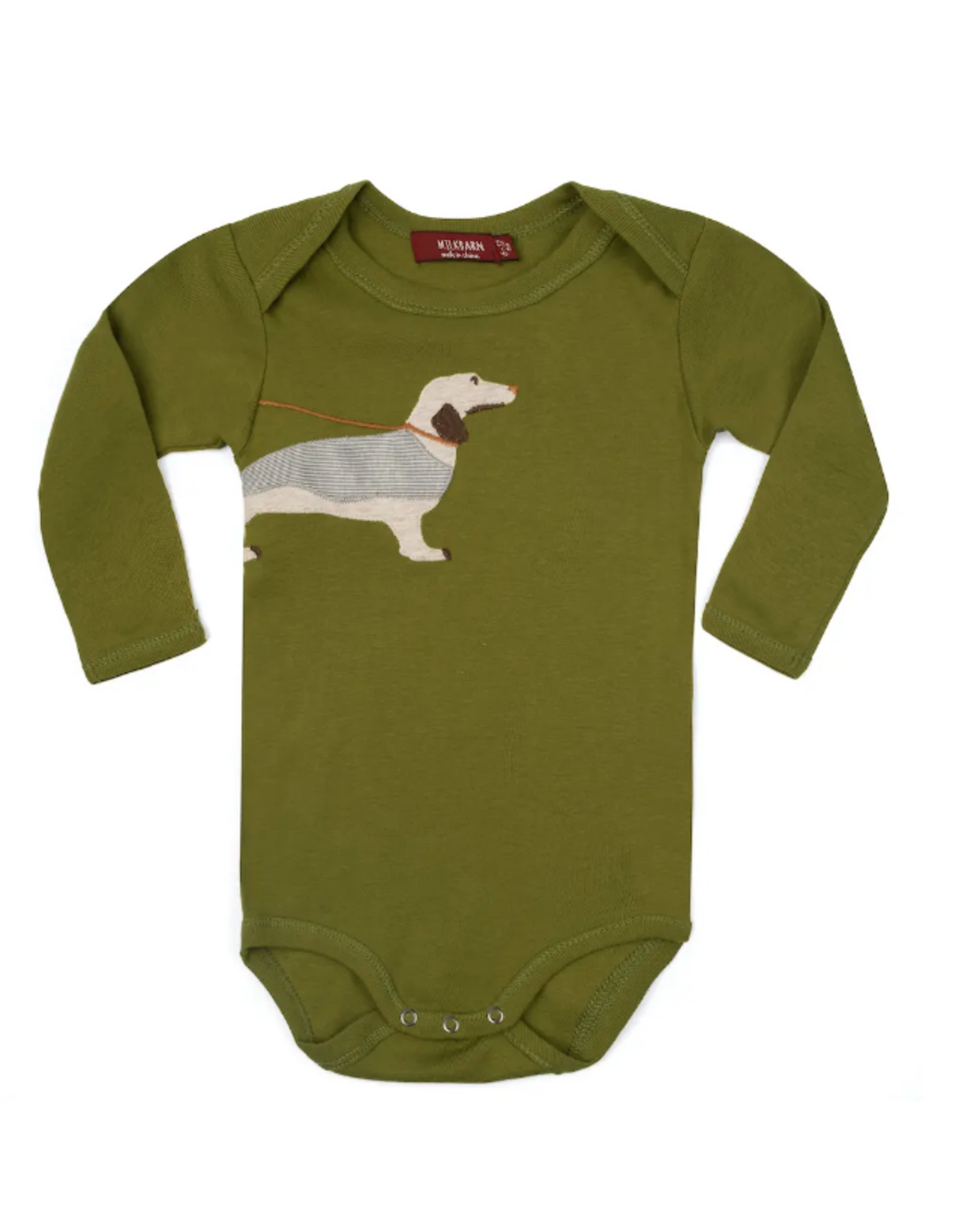 Milkbarn Organic LS One Piece Green Dog, 3-6 mo