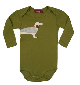 Milkbarn Organic LS One Piece Green Dog, 3-6 mo