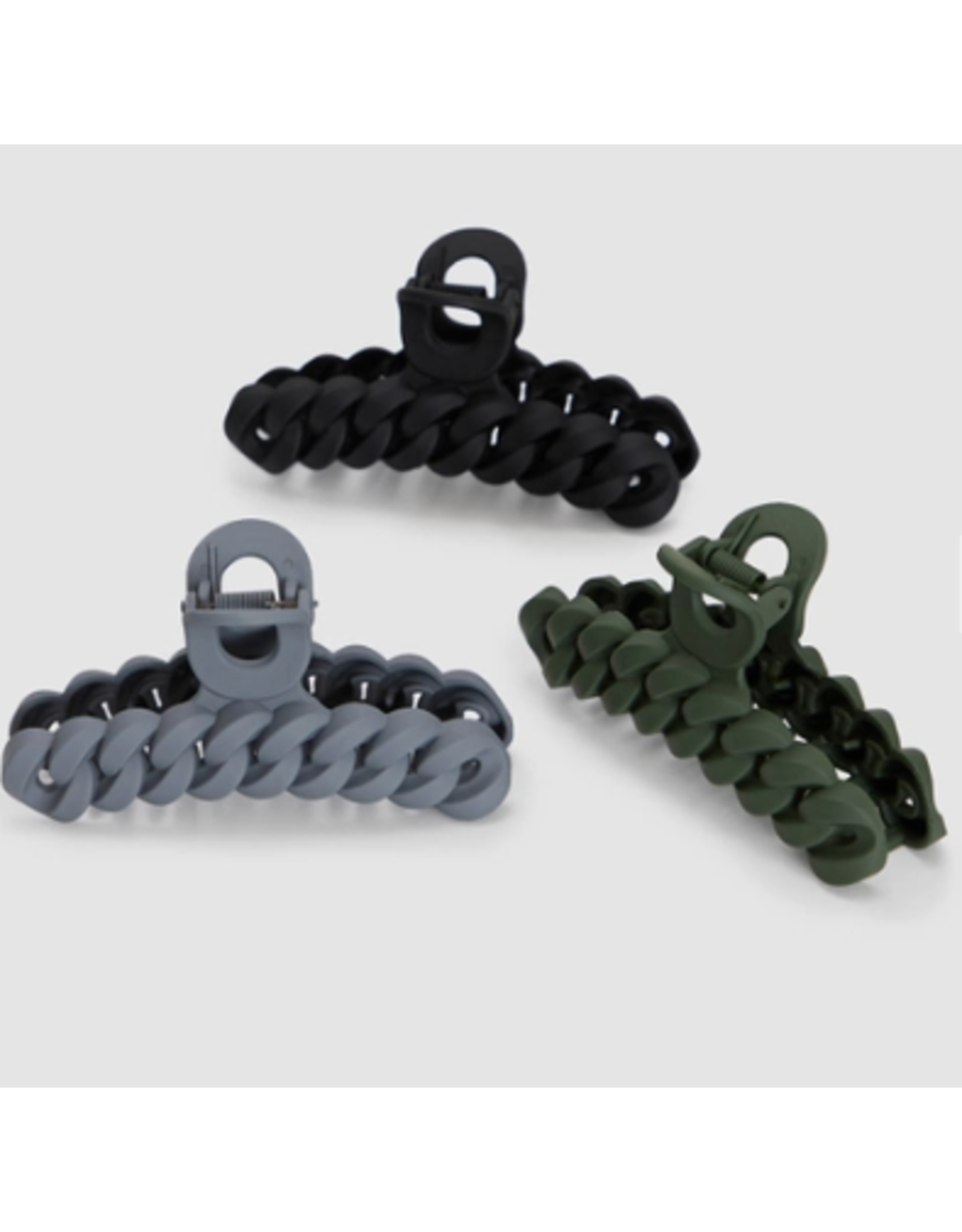 Kitsch Eco-friendly Chain Claw Clip, 3 pc set Black/Moss