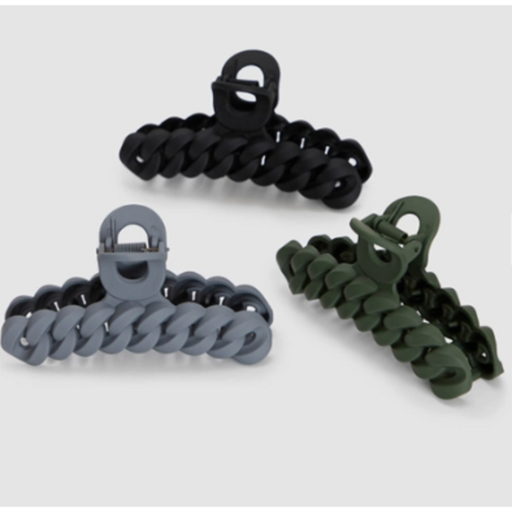 Kitsch Eco-friendly Chain Claw Clip, 3 pc set Black/Moss