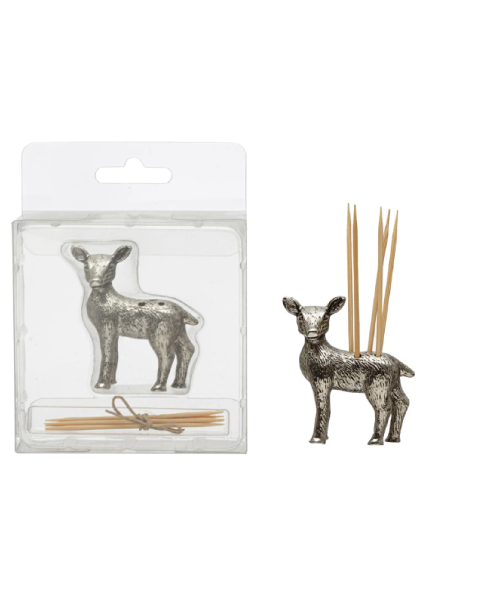 Creative Co-Op 2" Pewter Deer Toothpick Holder w/ Toothpicks