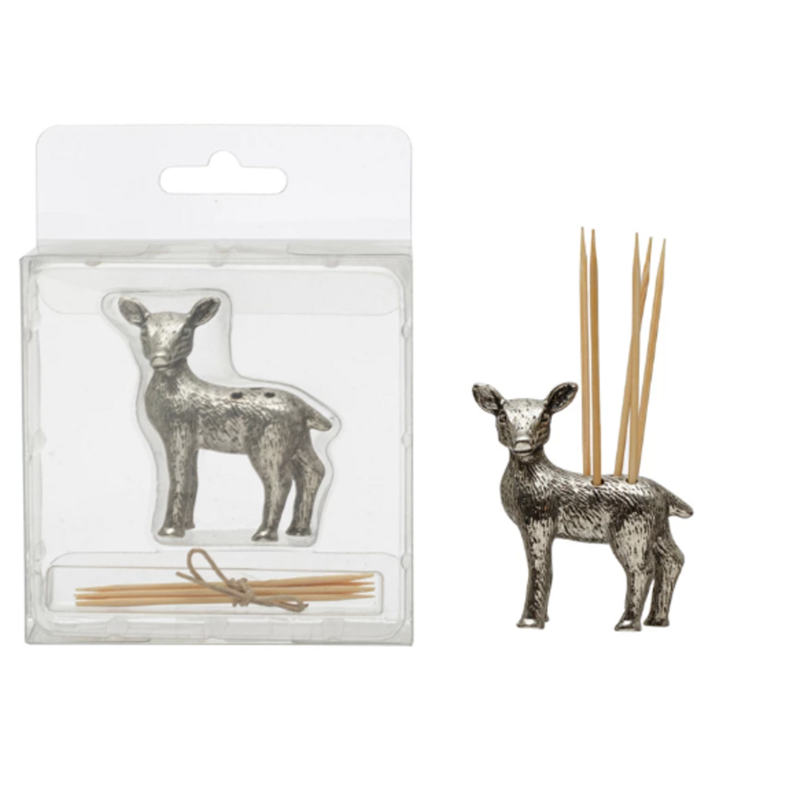 Creative Co-Op 2" Pewter Deer Toothpick Holder w/ Toothpicks