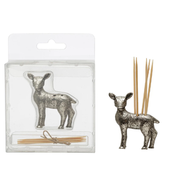 Creative Co-Op 2" Pewter Deer Toothpick Holder w/ Toothpicks