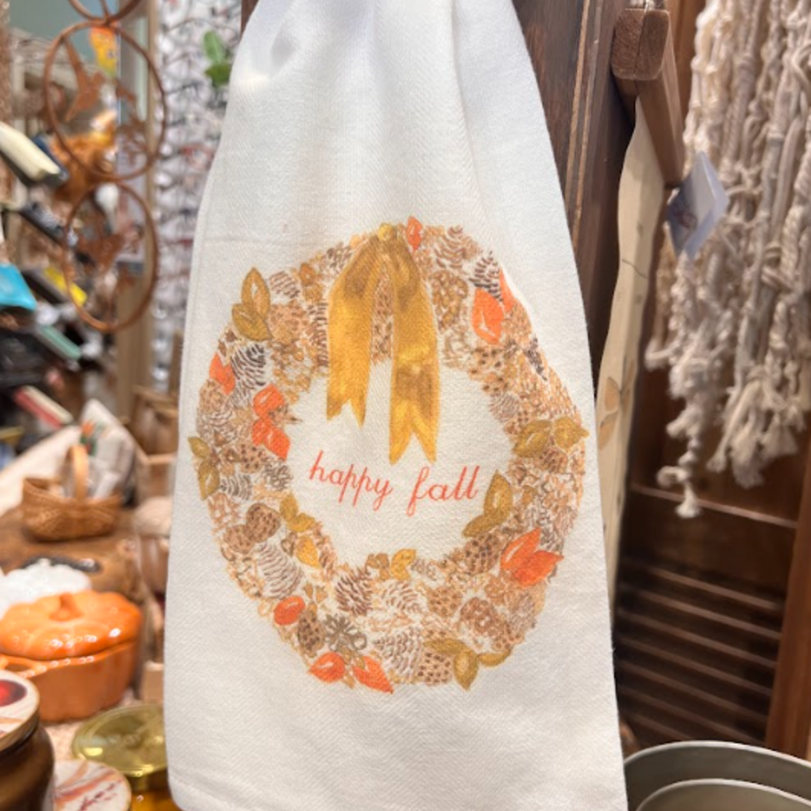 French Graffiti Happy Fall Wreath Dish Towel