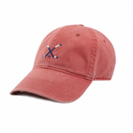 Smathers & Branson S&B Needlepoint Ball Cap Crossed Hockey Sticks on Nantucket Red