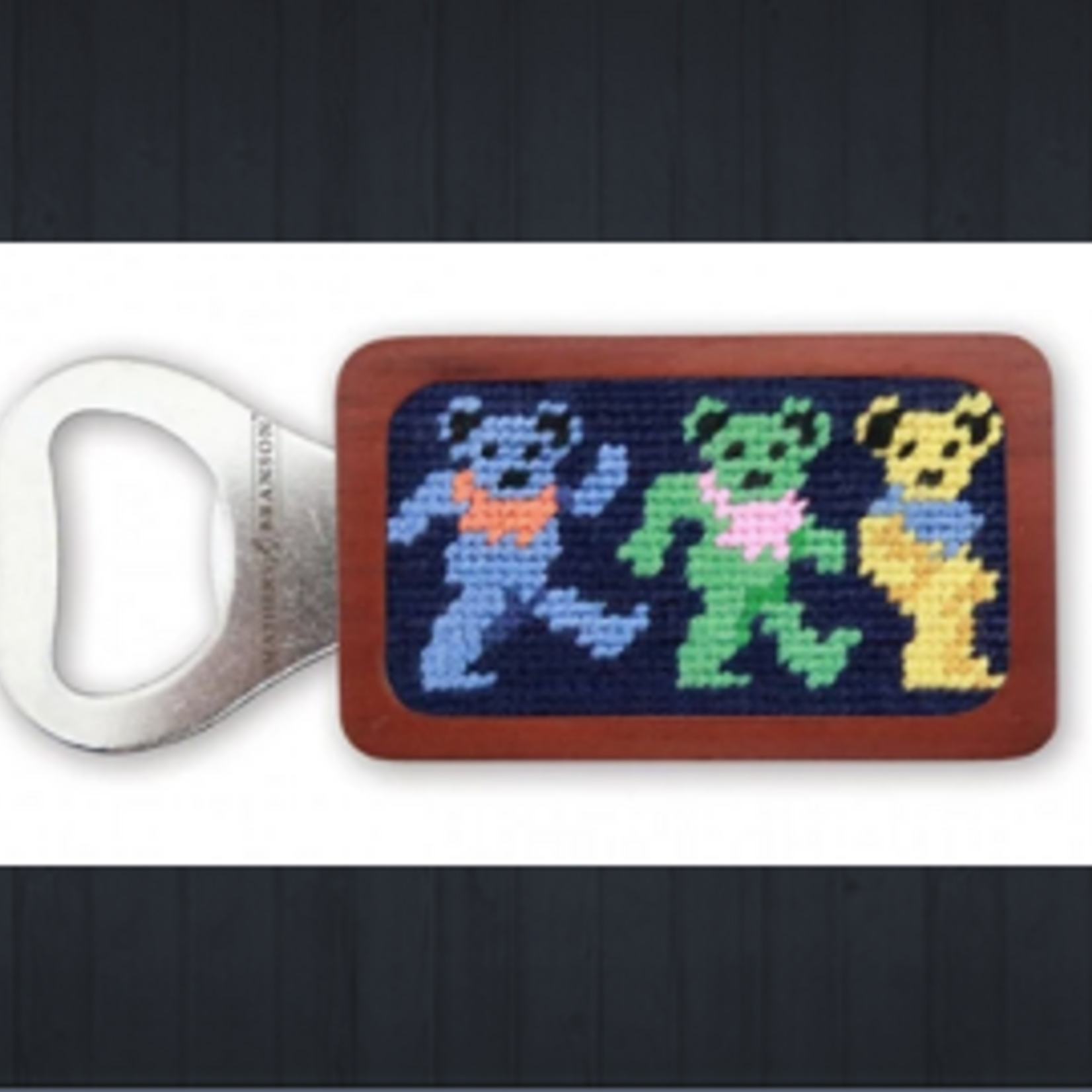 Smathers & Branson S&B Needlepoint Bottle Opener, Dancing Bears (dark navy)