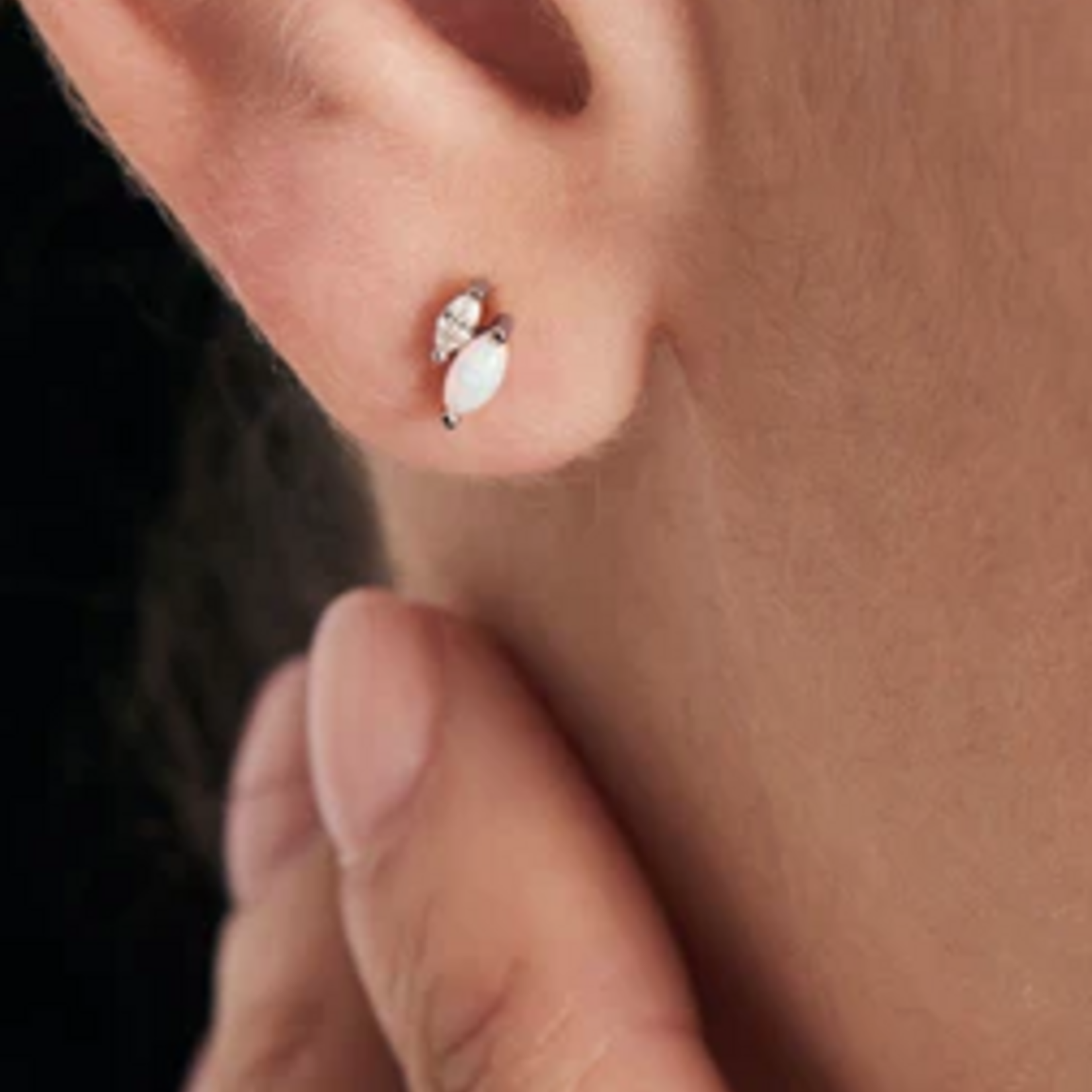 Ania Haie Ania Haie Ear Edit Kyoto Opal+Sparkle Marquise Barbell Single Earring, silver