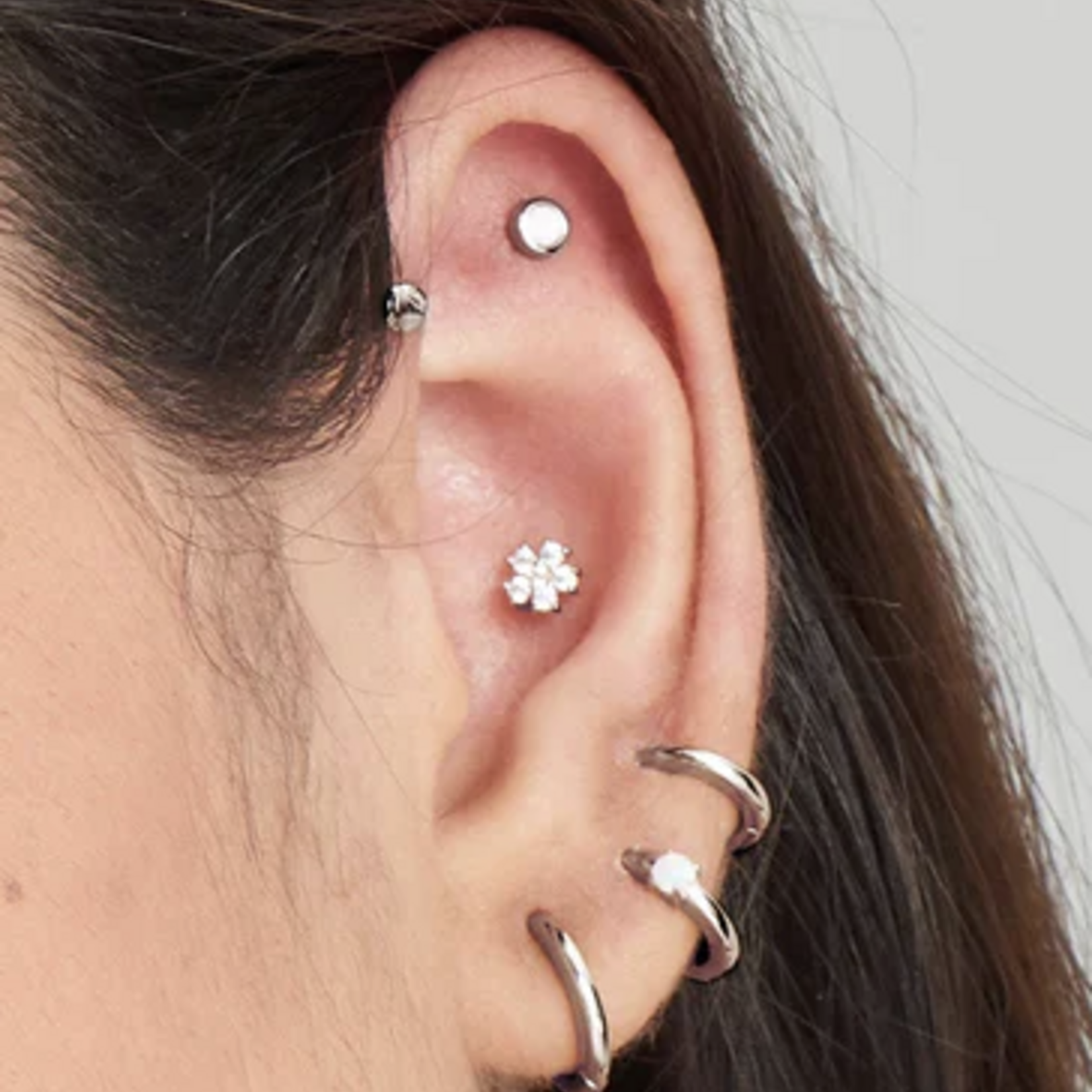 Ania Haie Ear Edit Opal Bezel Barbell Single Earring, silver