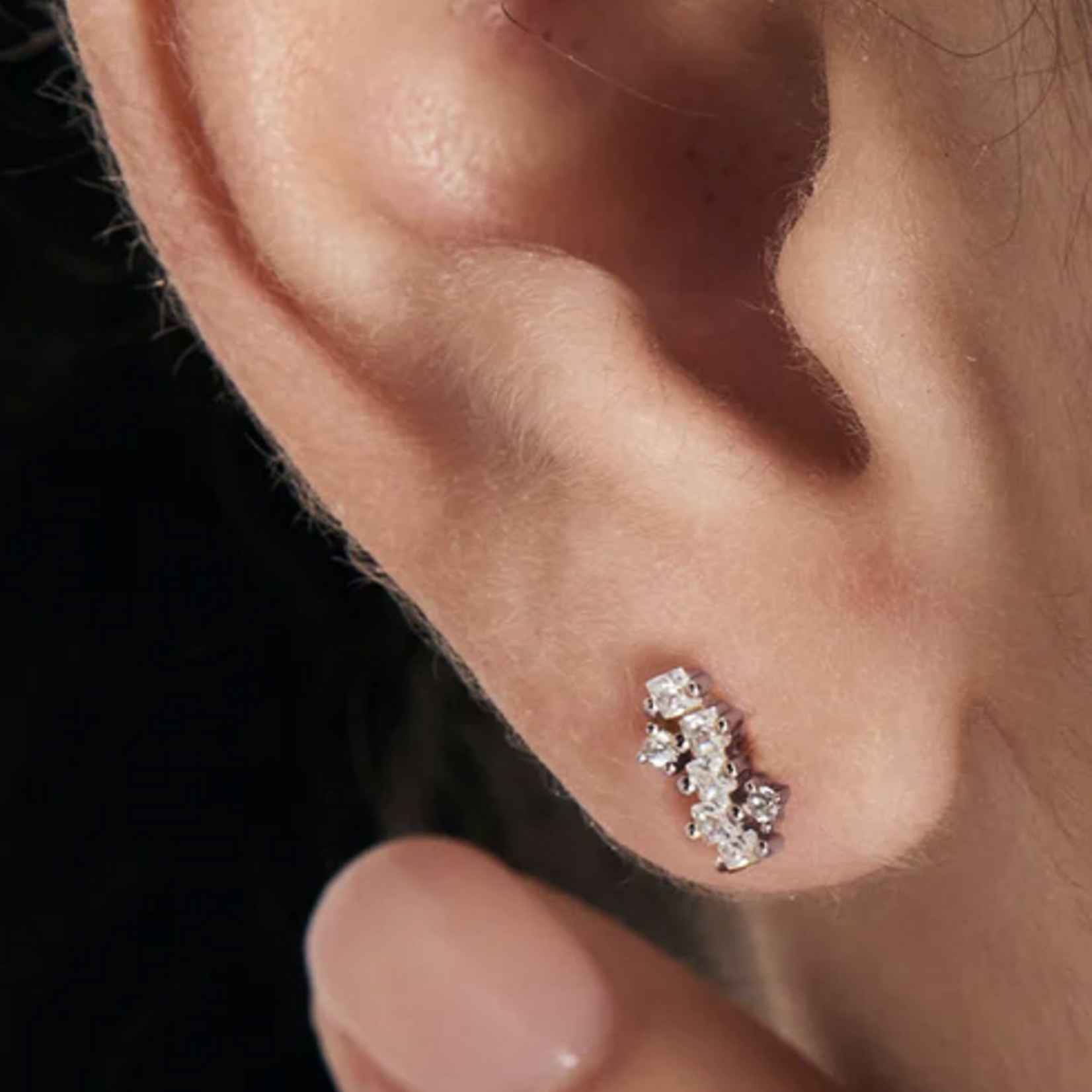 Ania Haie Ania Haie Ear Edit Sparkle Cluster Climber Barbell Single Earring, silver